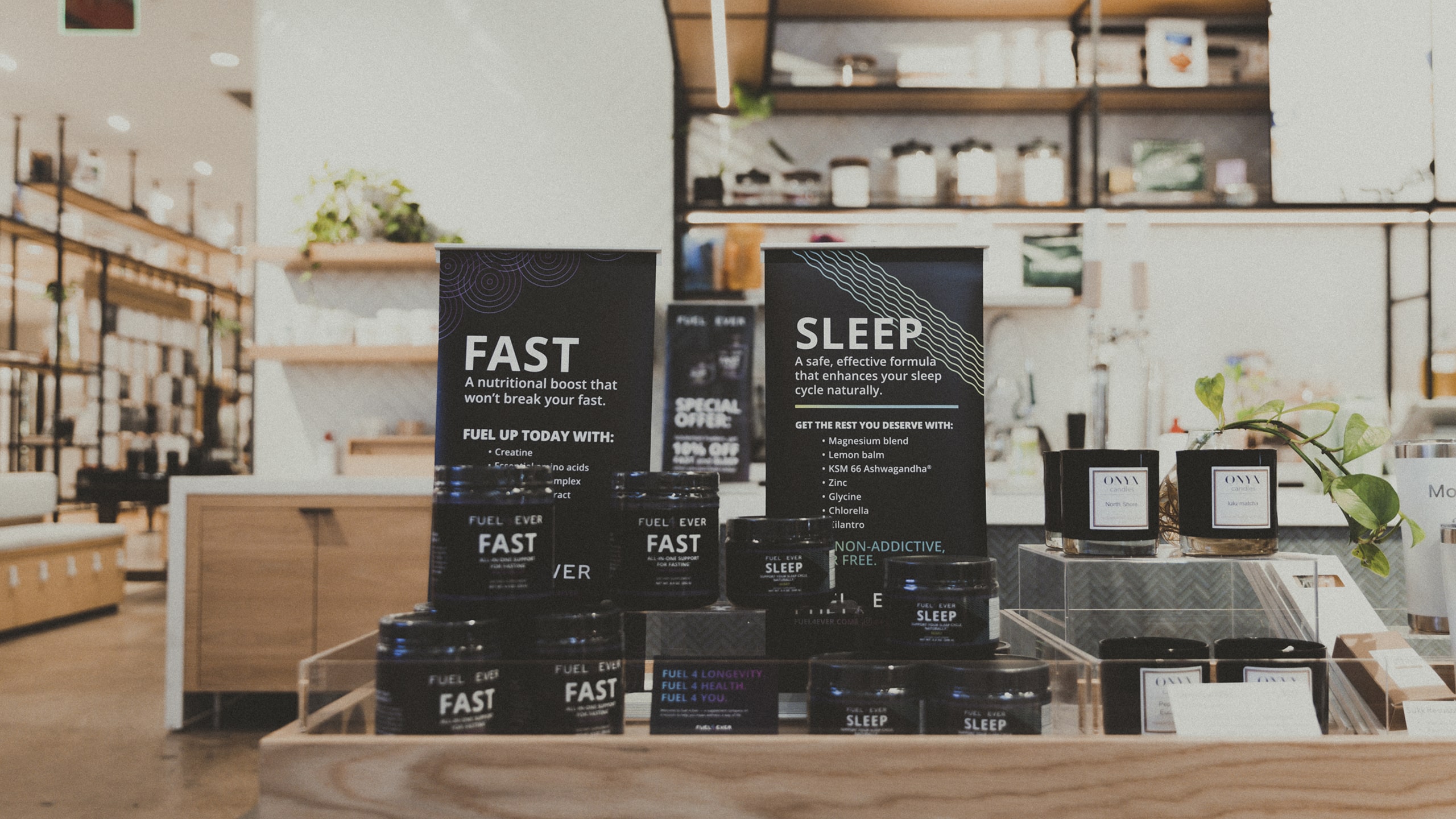Fuel 4 Ever’s FAST & SLEEP Supplements For Sale at lululemon MOA